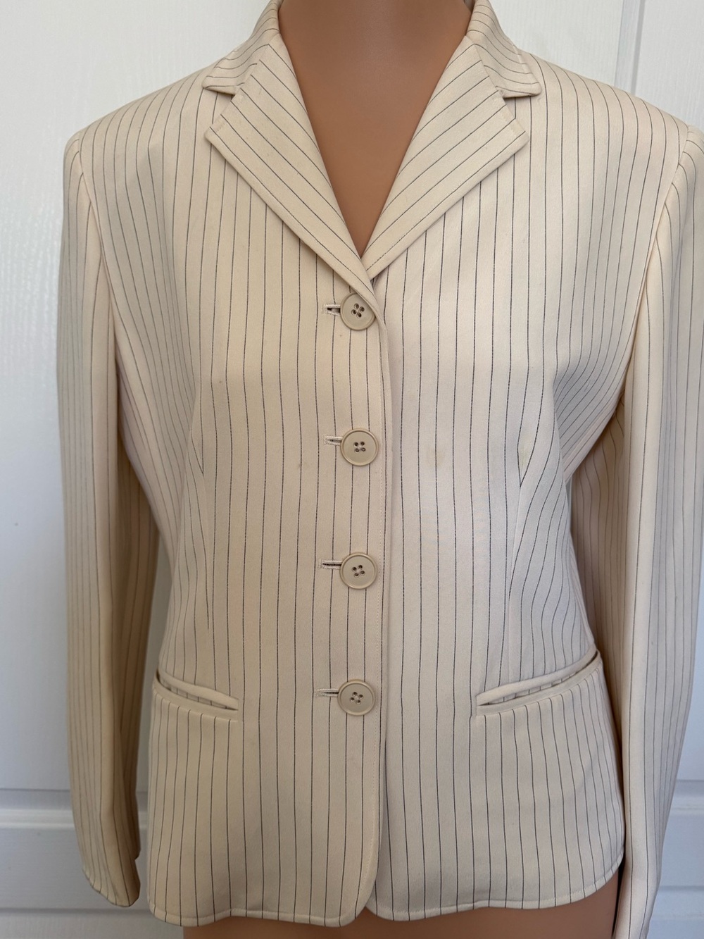 LAUREN RALPH LAUREN 100% Silk Cream Pinstripe Women's Blazer Jacket  Size 6